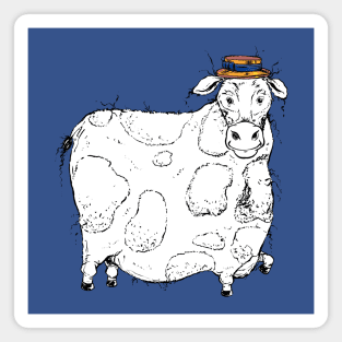 Large Plump Cow with a Precious Barber Shop Hat Magnet